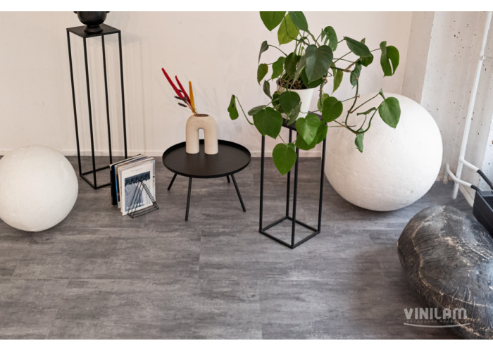 Кварц-виниловая плитка Vinilam CERAMO Stone Glue Цемент Серый 71616
